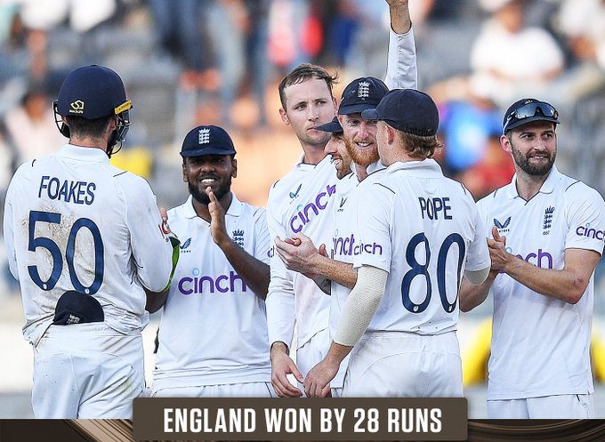 انگلینڈ نے بھارت کو پہلے ٹیسٹ میچ میں سنسنی خیز مقابلے کے بعد 28 رنز سے شکست دے دی