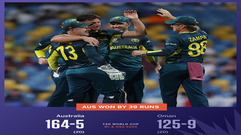 ٹی ٹوئنٹی ورلڈ کپ، آسٹریلیا نے عمان  کو 39رنزسے شکست دے دی