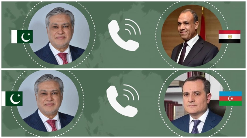 ڈپٹی وزیراعظم اسحاق ڈار کی مصر اور آذربائیجان کے وزرائے خارجہ سے مشرقِ وسطیٰ کی صورتحال پر گفتگو