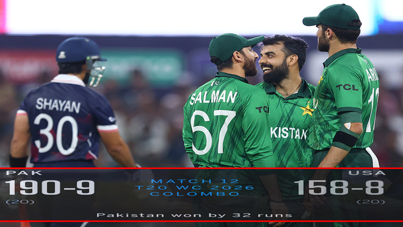 ٹی ٹوئنٹی ورلڈ، پاکستان نے امریکہ کو 32 رنز سے شکست دیکر دوسری کامیابی حاصل کرلی