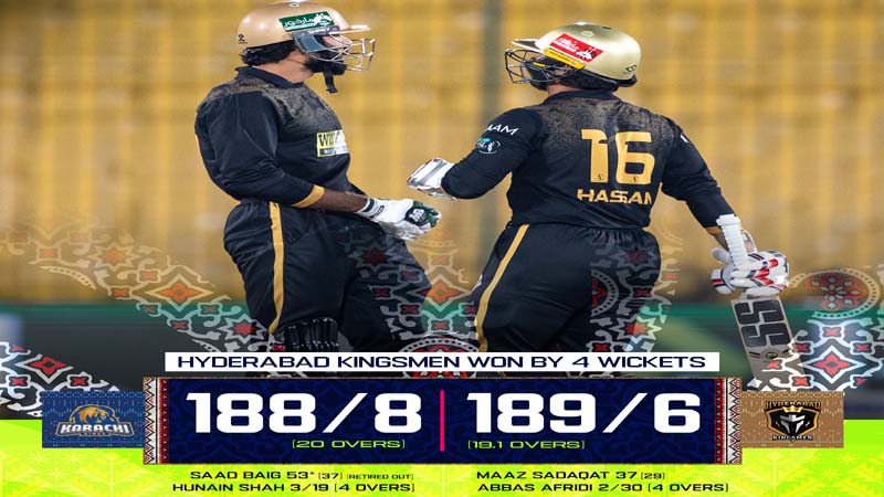 پی ایس ایل 11، حیدر آباد کنگز مین کی پہلی جیت، کراچی کنگز کو 4 وکٹوں سے شکست دیدی